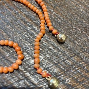 Coral bead and 14k ball lariat 34” necklace
